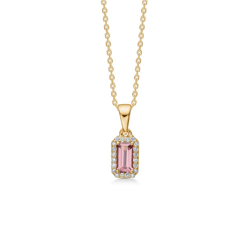Indigo Mads Z halskæde i 14 kt guld med pink turmalin og 0,10 ct diamanter 40–45 cm